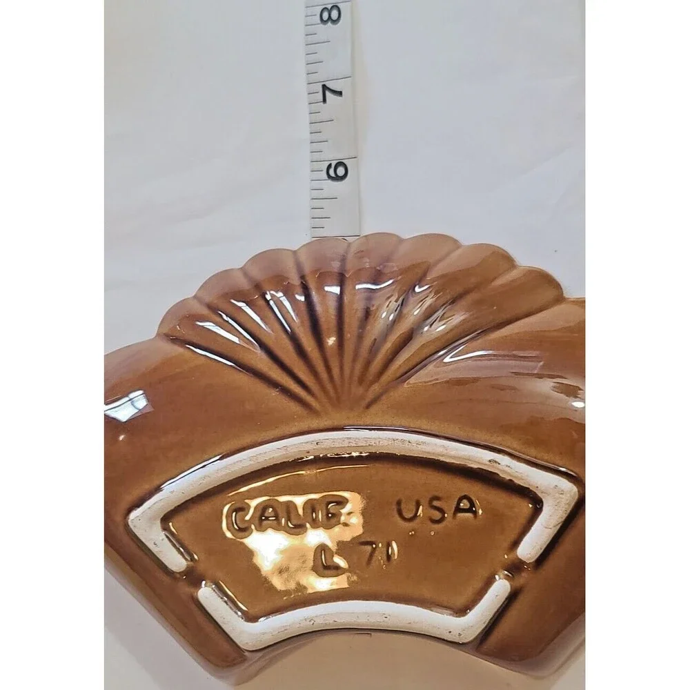 Vintage 4 California Pottery Lazy Susan Chip Dip Sections Yellow Brown USA L-71